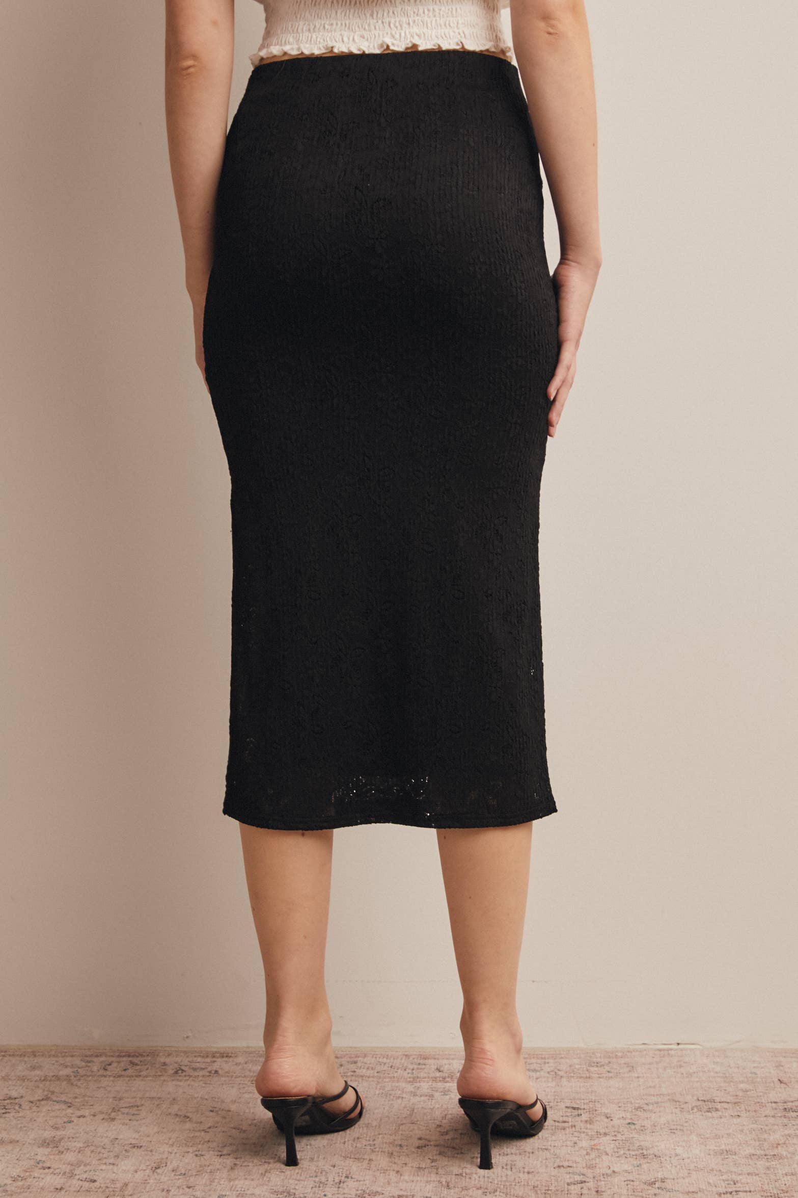 Textured Stretch Knit Midi Skirt