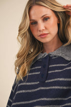STRIPE SWEATER W/ COLLAR