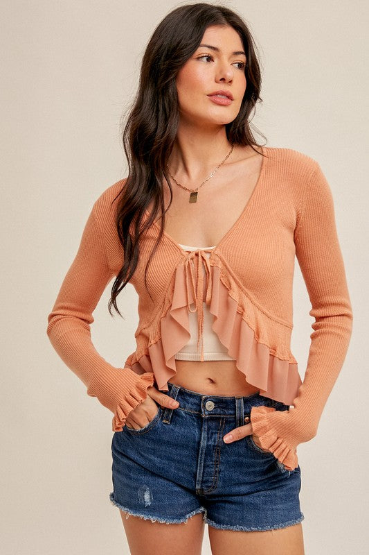 CHIFFON CONTRAST CROP CARDIGAN