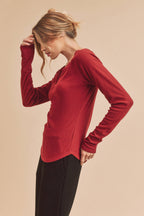 Lori Ribbed Notched V-Neck Top
