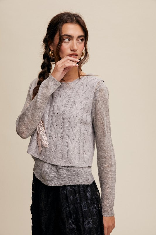 CABLE KNIT VEST PULLOVER