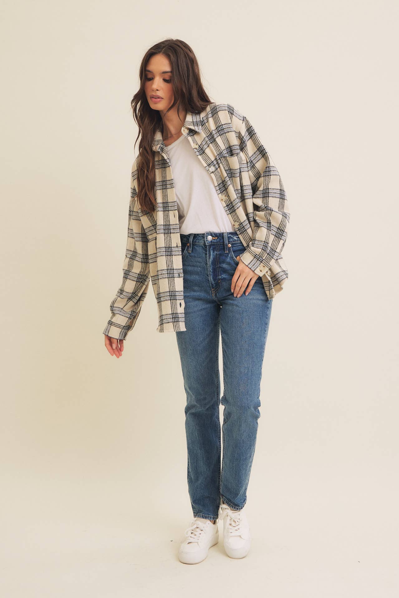 NEUTRAL PLAID SHACKET / POCKETS