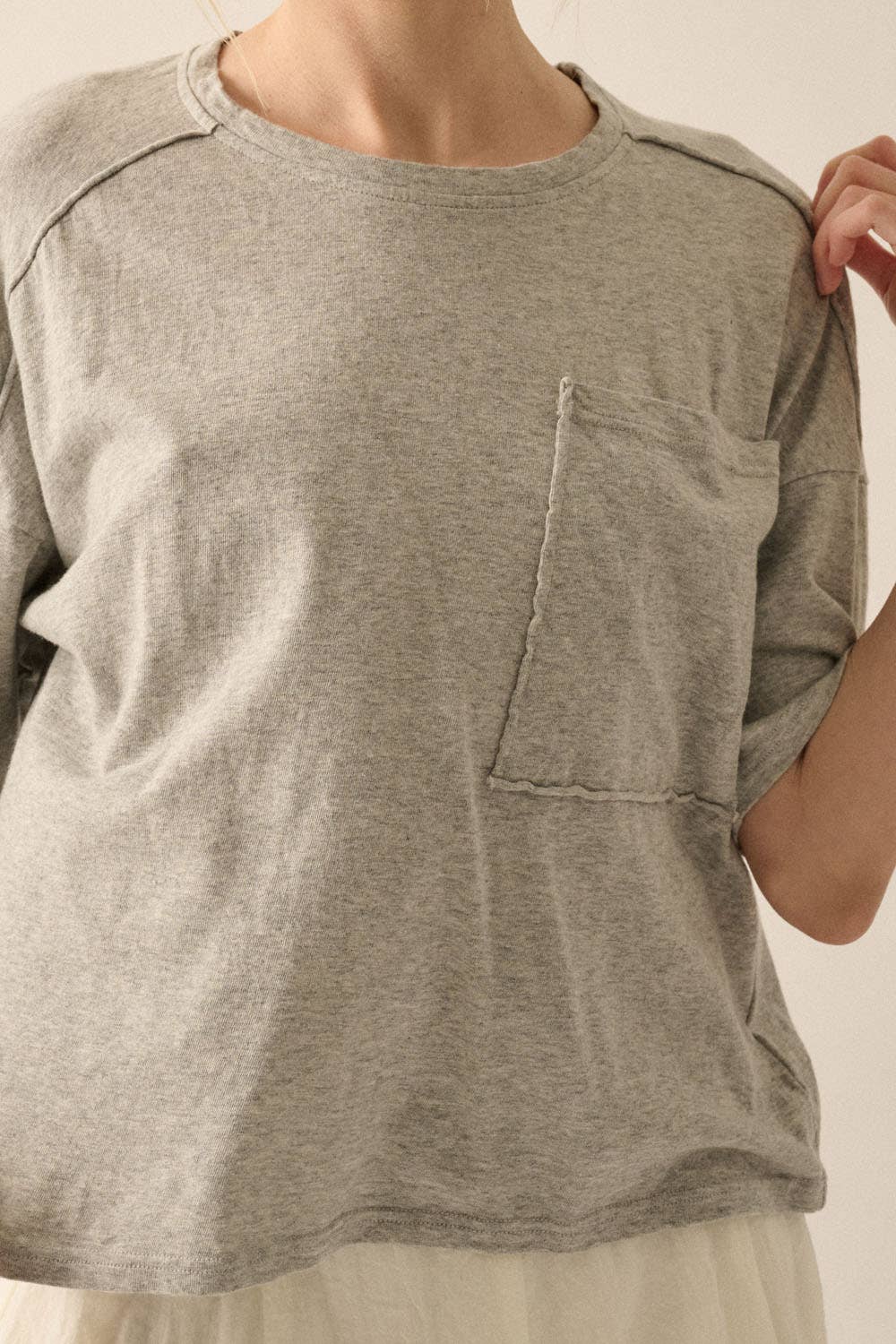 Easy Fit Mineral-Wash Slub Knit Tee – Heather Grey