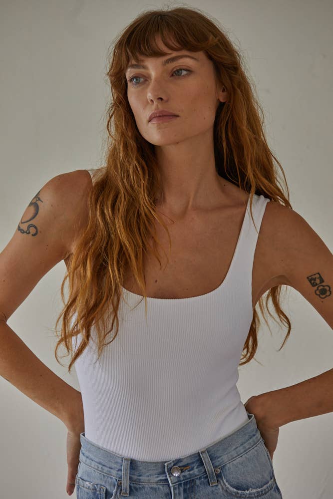Ribbed Seamless Double Layered Square Bodysuit