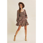PLAID MINI SMOCKED DRESS WITH RUFFLES