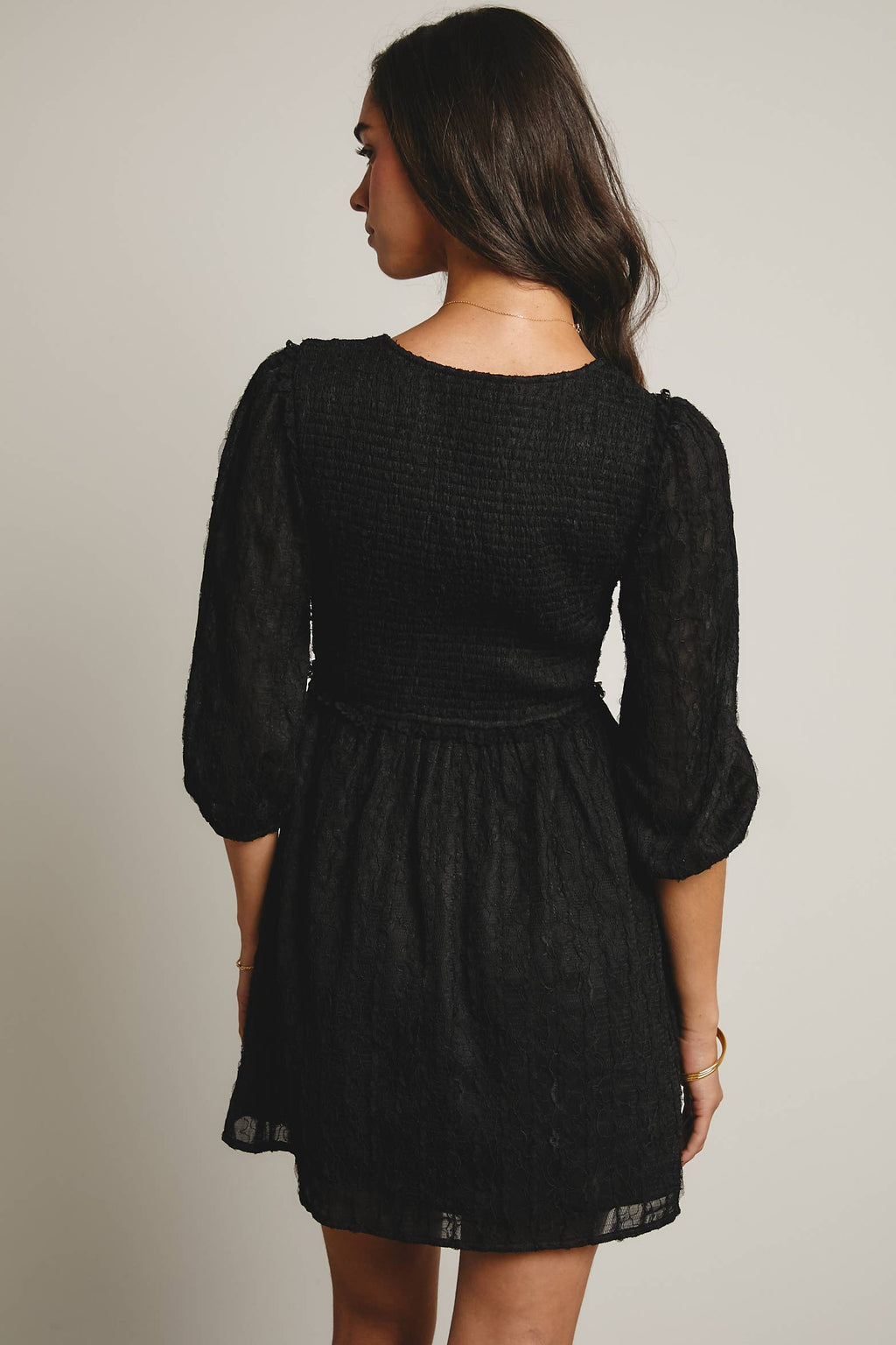 Textured Lace Puff Sleeve Mini Dress