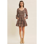 PLAID MINI SMOCKED DRESS WITH RUFFLES