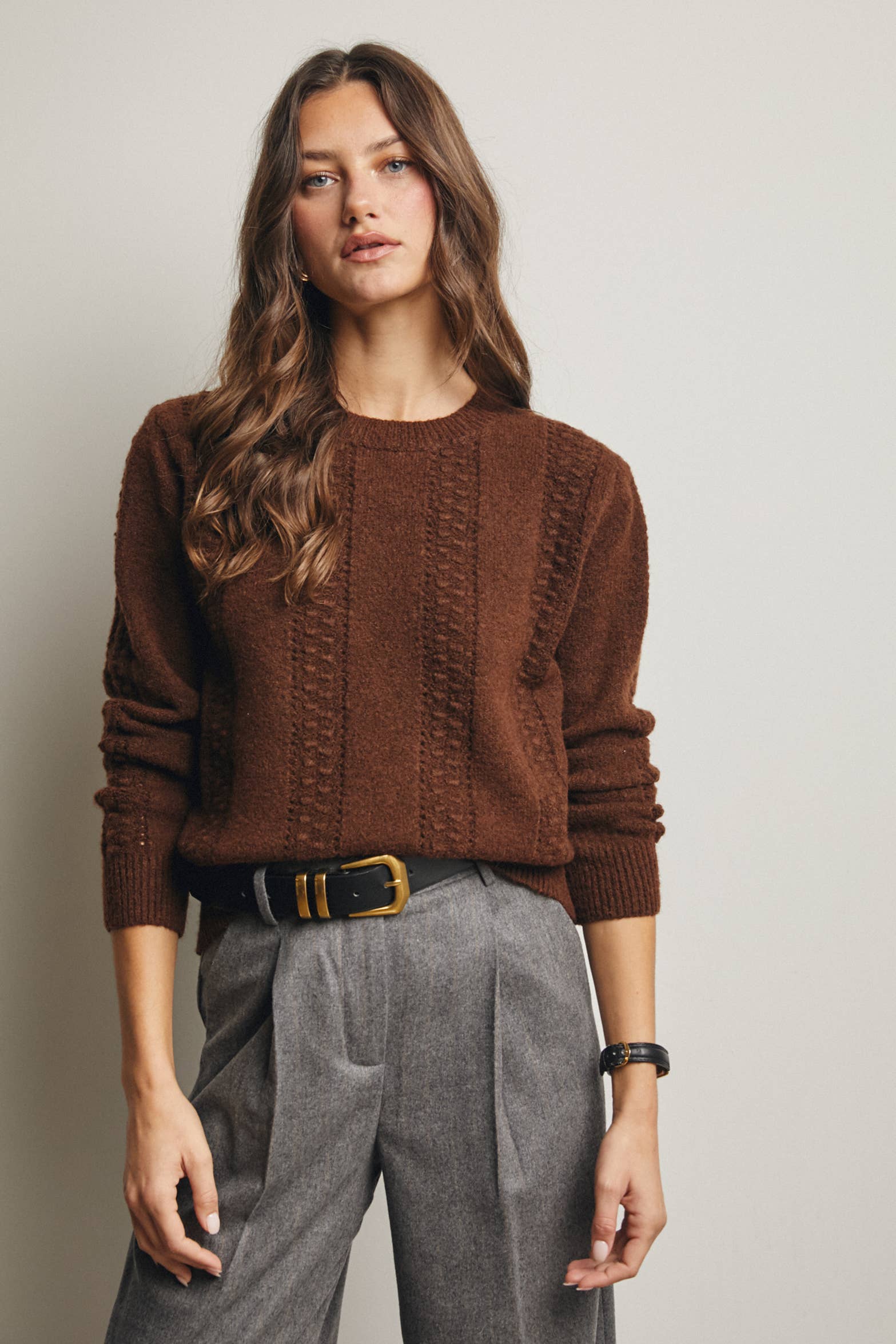 Textured Cable Stitch Pullover Sweater