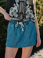 DENIM SMOCKED WAISTBAND SKORTS
