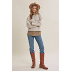 Country Road Layered Plaid Hem Twofer Sweater Top – Light Oatmeal