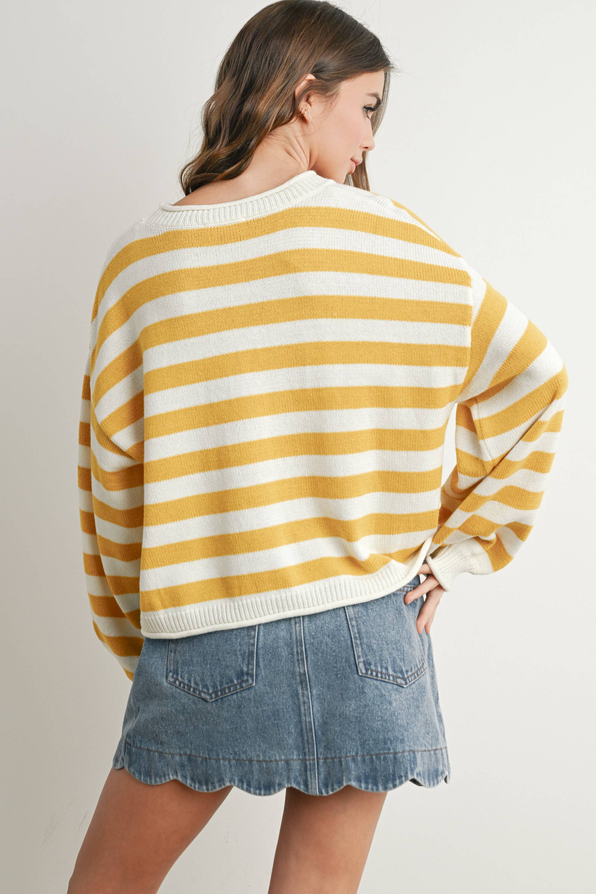 Button Front Stripped Sweater