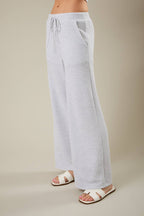 Mid Rise Drawstring Wide Leg Pants - Elastic Waist Palazzo
