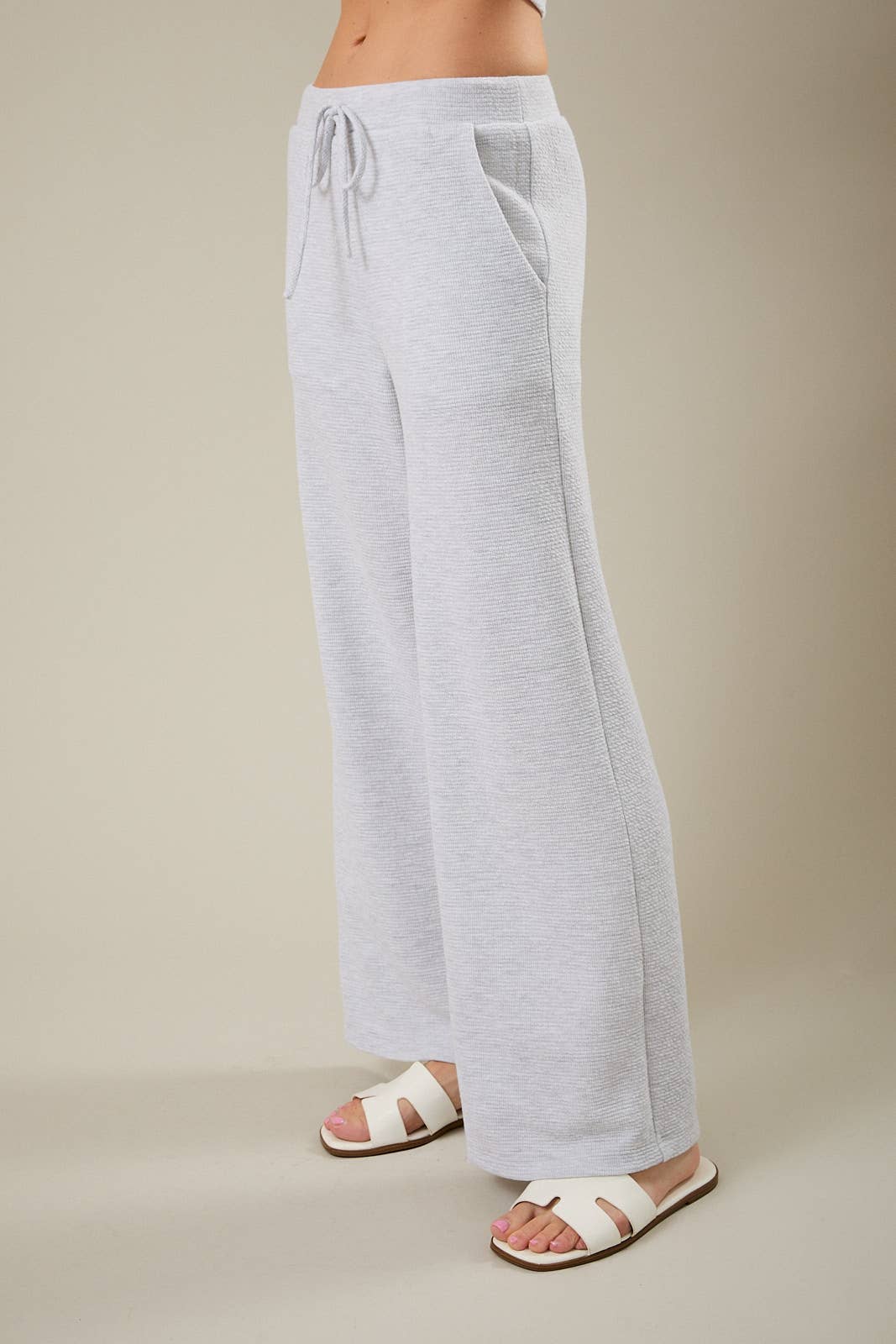 Mid Rise Drawstring Wide Leg Pants - Elastic Waist Palazzo