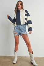 Color Block Mock Turtleneck Sweater
