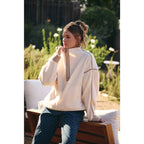 Cozy Cabin Gingham Trim Sherpa Fleece Half-Zip Pullover – Cream