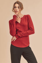 Lori Ribbed Notched V-Neck Top