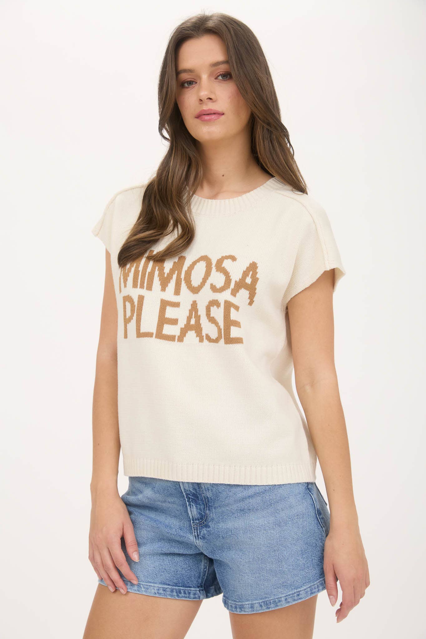 "MIMOSA PLEASE" SHORT SLEEVE PULLOVER SWEATER