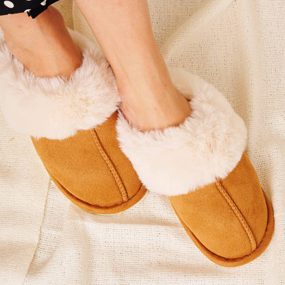 Sherpa Fur Trimmed Home Slippers