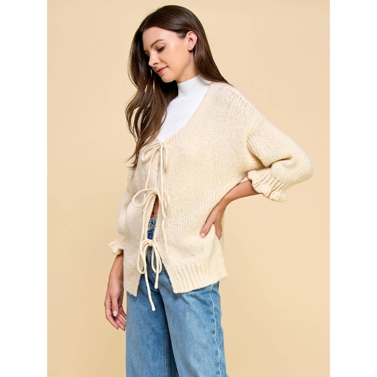 Knit Cardigan w/ Front Tie Ribbon (cream or black)