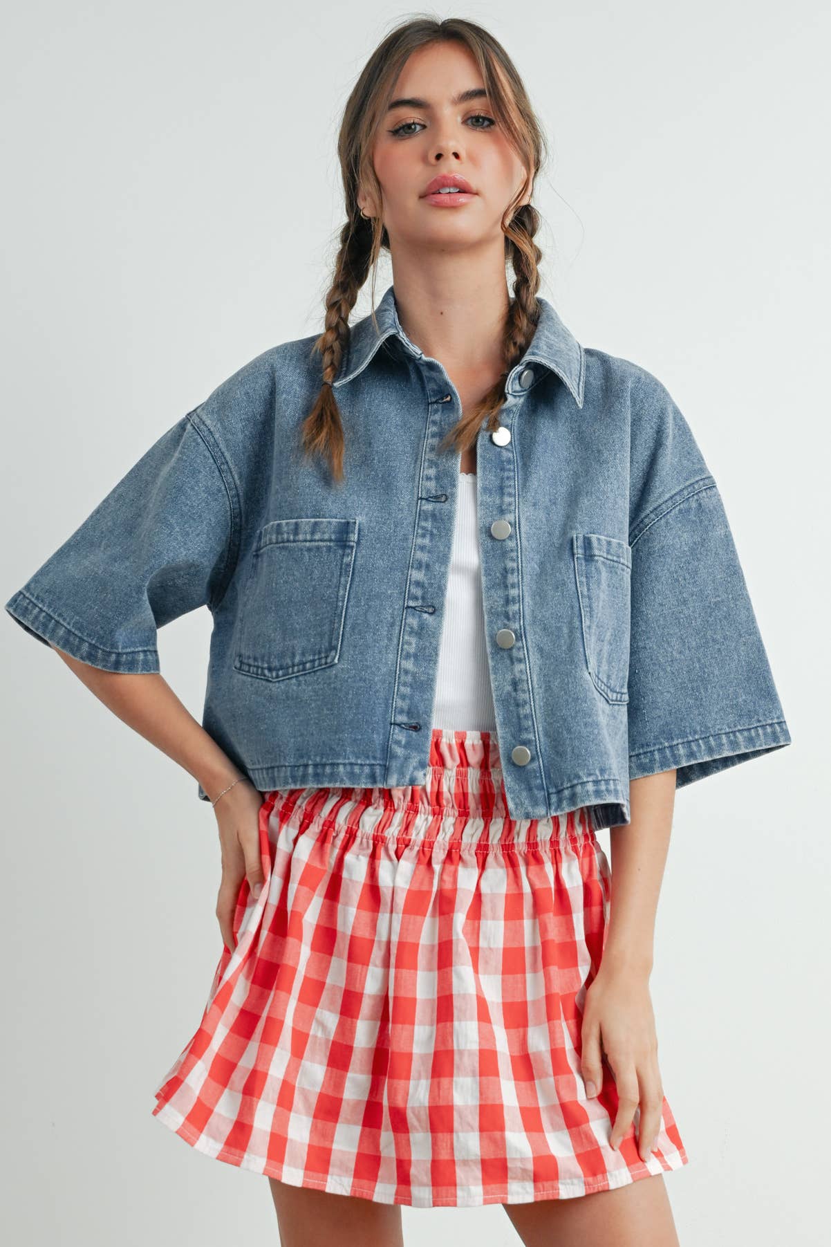 Button Front Cropped Shirt