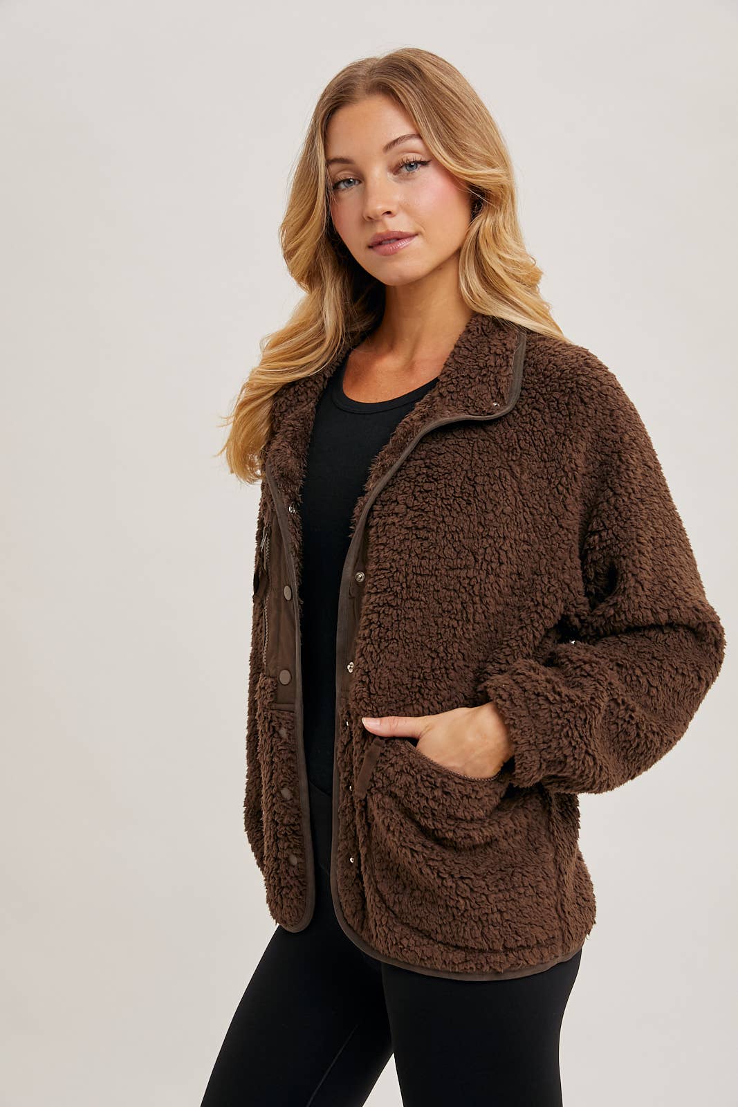 BUTTON DOWN FLEECE SHERPA JACKET