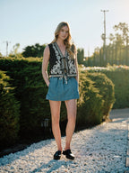 DENIM SMOCKED WAISTBAND SKORTS