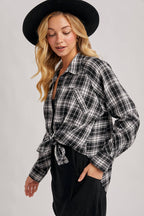 BUTTON DOWN DOLPHIN HEM PLAID SHIRT