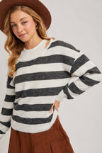 INNER TANK TOP FUZZY STRIPED KNIT SWEATER