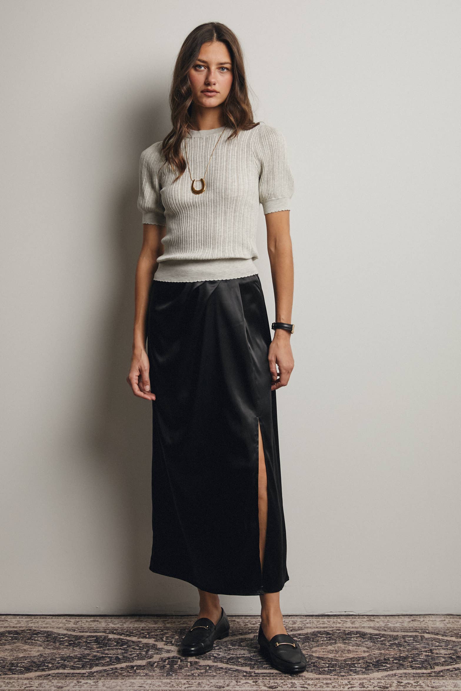 Textured Knit Puff Sleeve Top