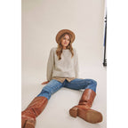 Country Road Layered Plaid Hem Twofer Sweater Top – Light Oatmeal