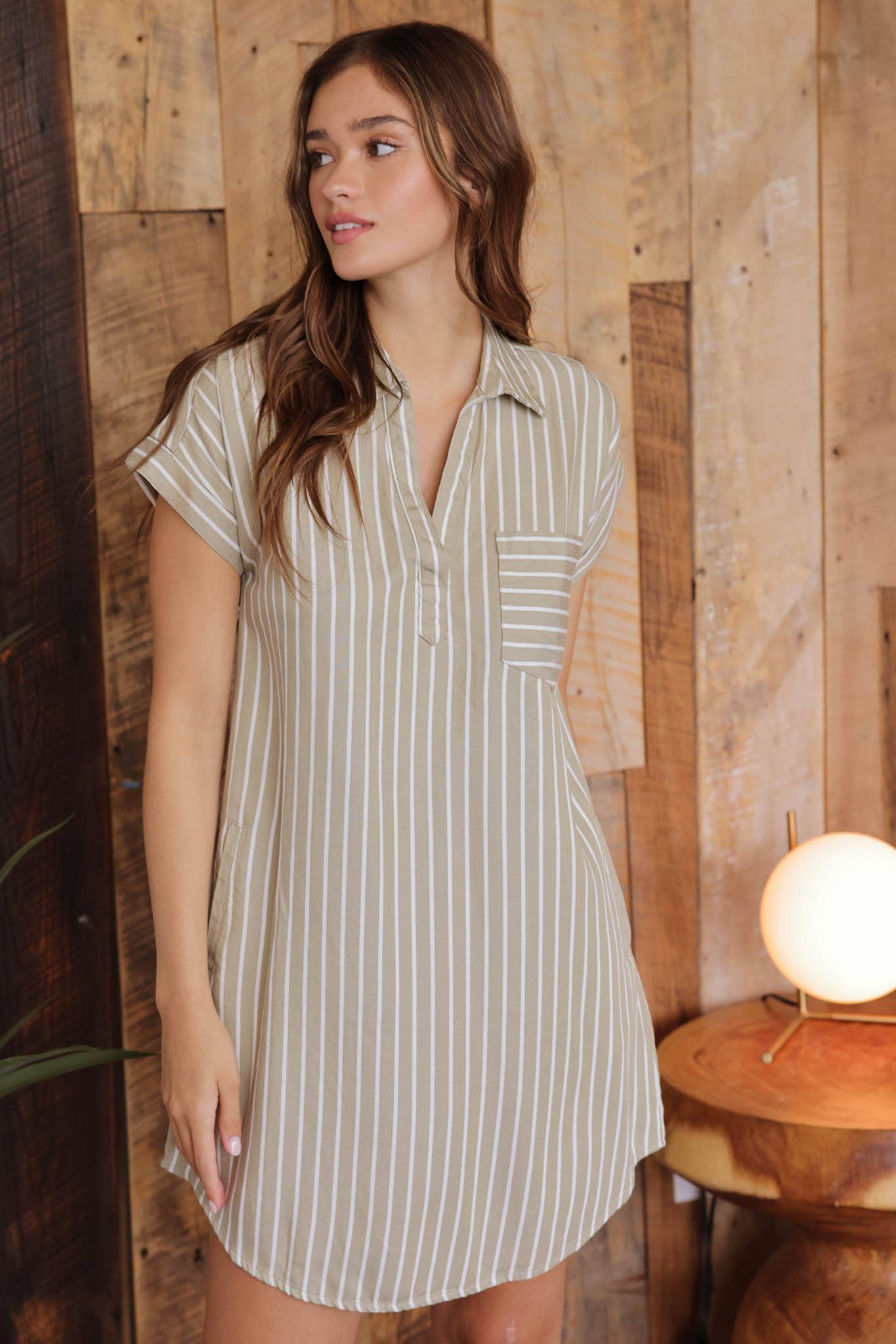 Stripe Collared Mini Shirt Dress