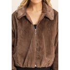 Faux Fur Zip Up Jacket With Plush Collar