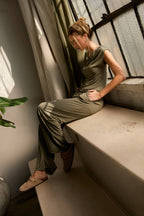 Cowl Neck Cap Sleeve Top - Draped Neckline Blouse