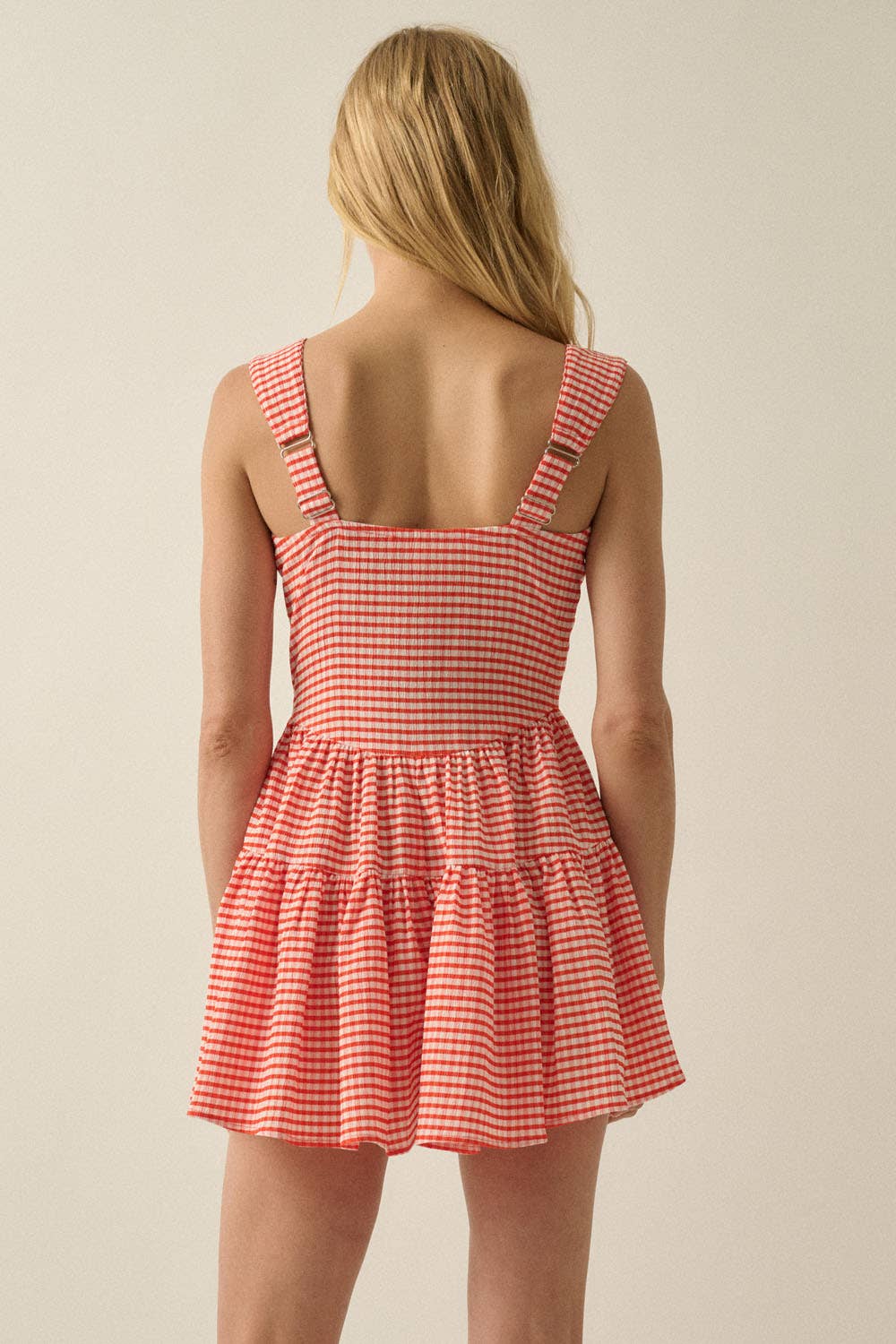 Red Orange Gingham Tiered Ruffle Romper