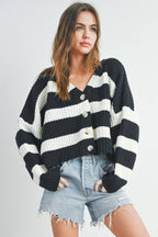 Striped V-Neck Cardigan with Buttons
