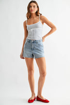 Light Denim Sweat Short with Curved Hem