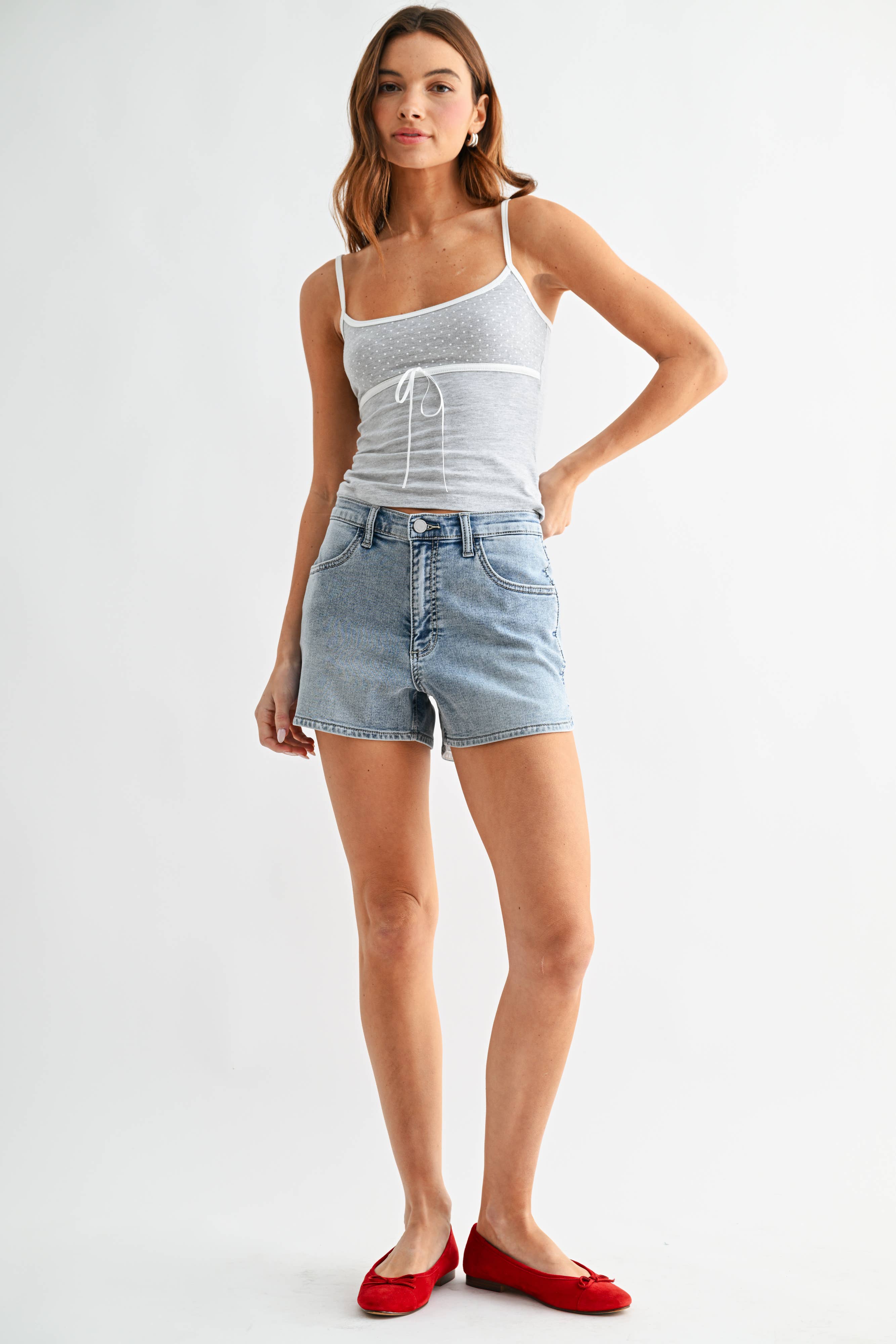Light Denim Sweat Short with Curved Hem