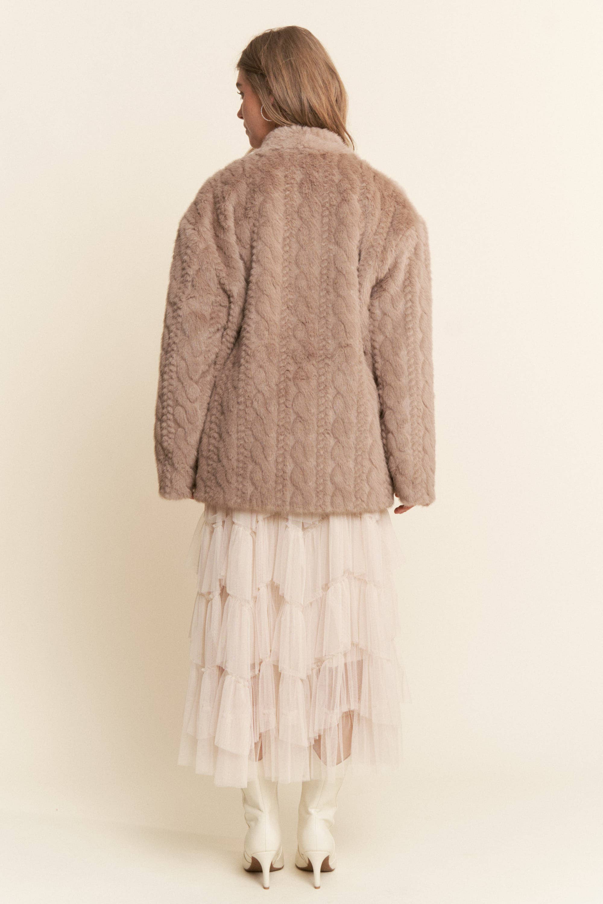 Faux Fur Pressed Print Open Coat