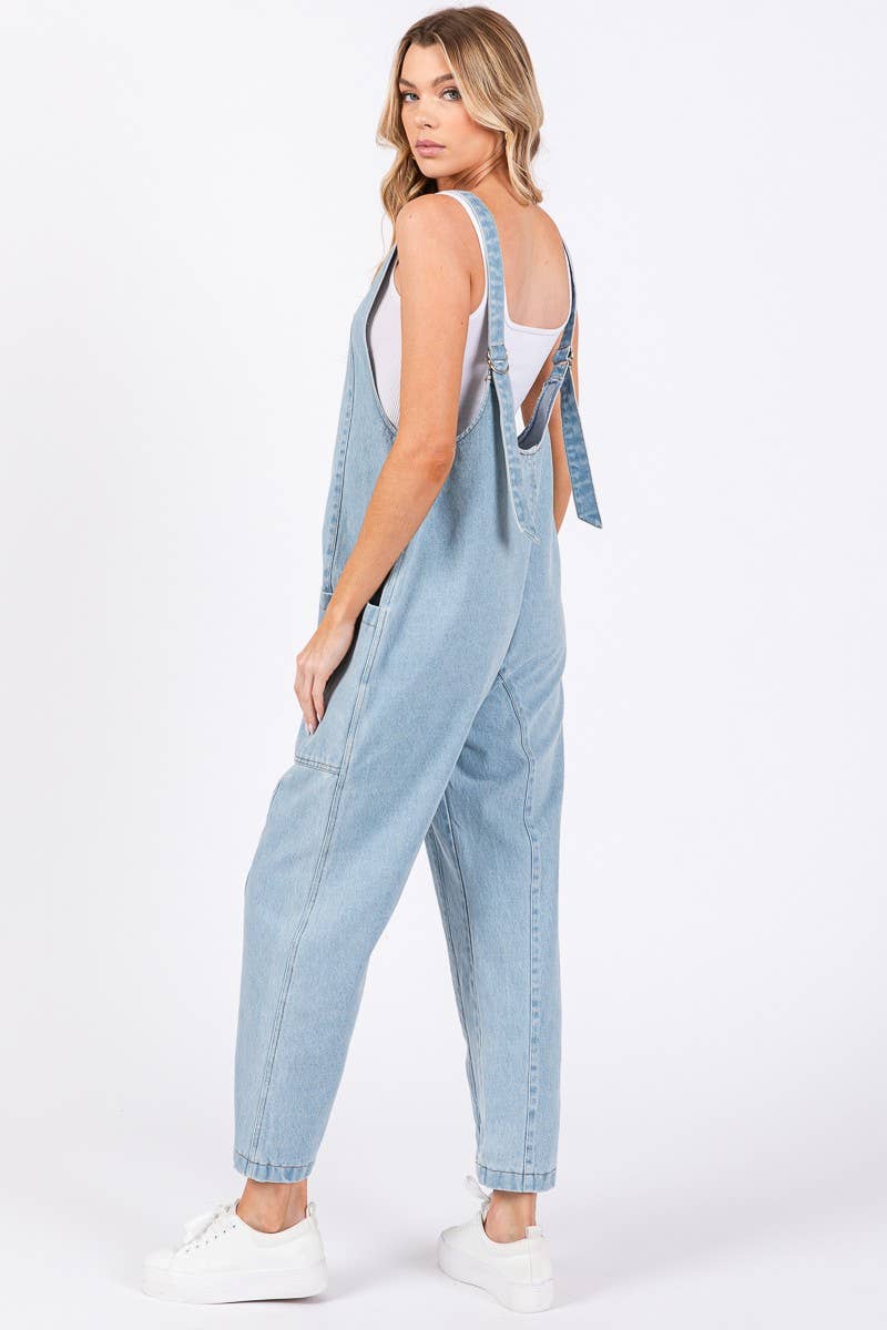 Washed Denim Overall Jumpsuit