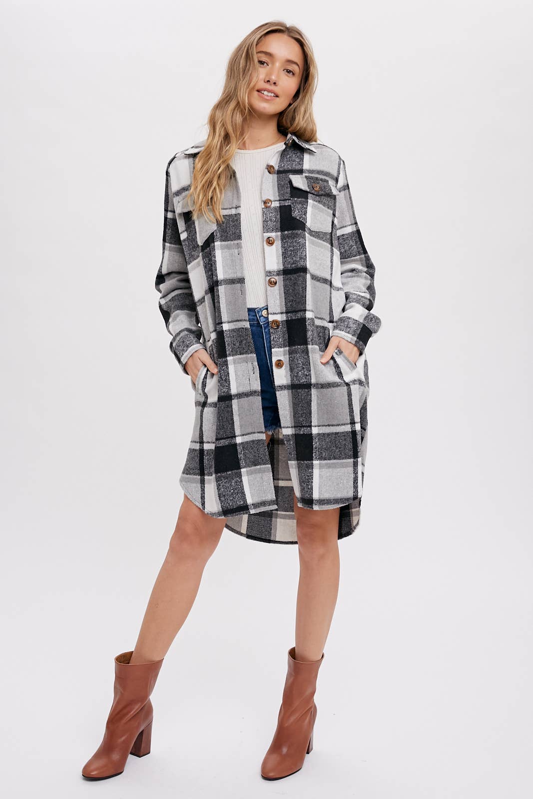 FLANNEL PLAID LONGLINE SHACKET