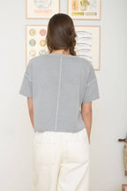 Washed Split Neck Raw Edge Knit Top