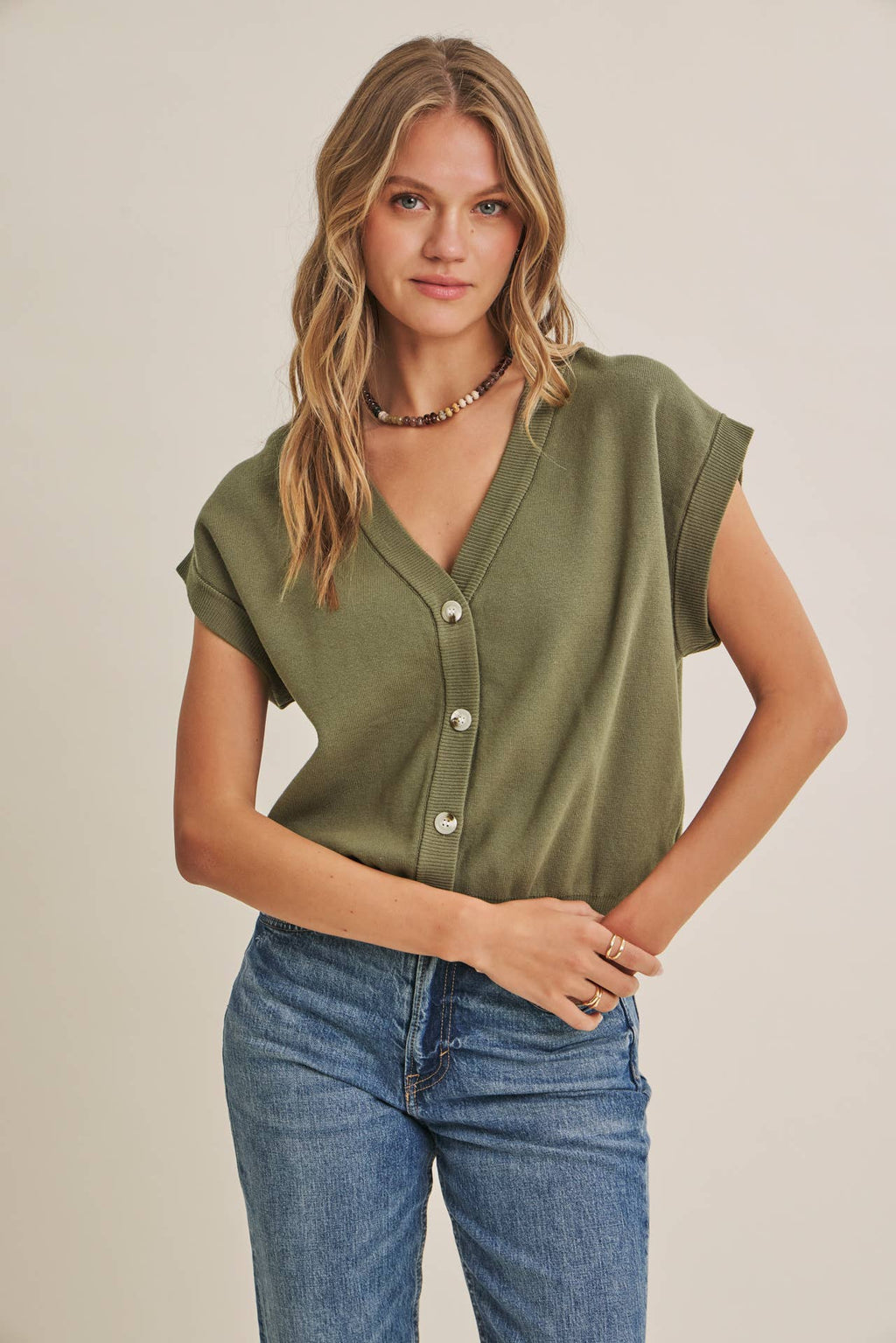Multi-Way Cotton Button-Down Sweater Vest
