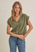 Multi-Way Cotton Button-Down Sweater Vest