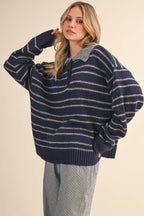 STRIPE SWEATER W/ COLLAR