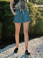 DENIM SMOCKED WAISTBAND SKORTS