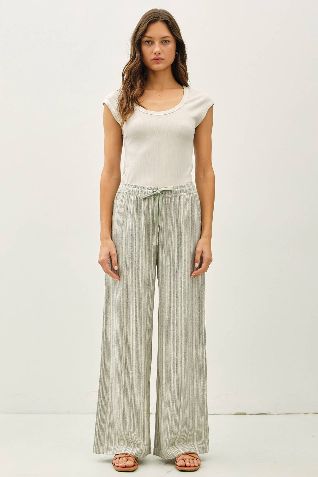 Striped Linen Wide Leg Pants – 29" Inseam - multiple colors available