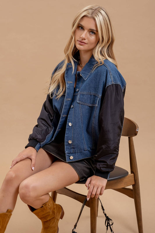 CONTRAST DROP SHOULDER DENIM JACKET