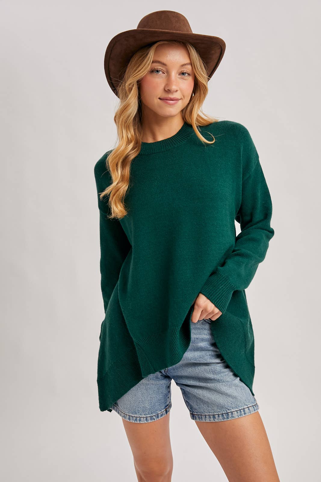 MOCK NECK TRAPEZE KNIT SWEATER