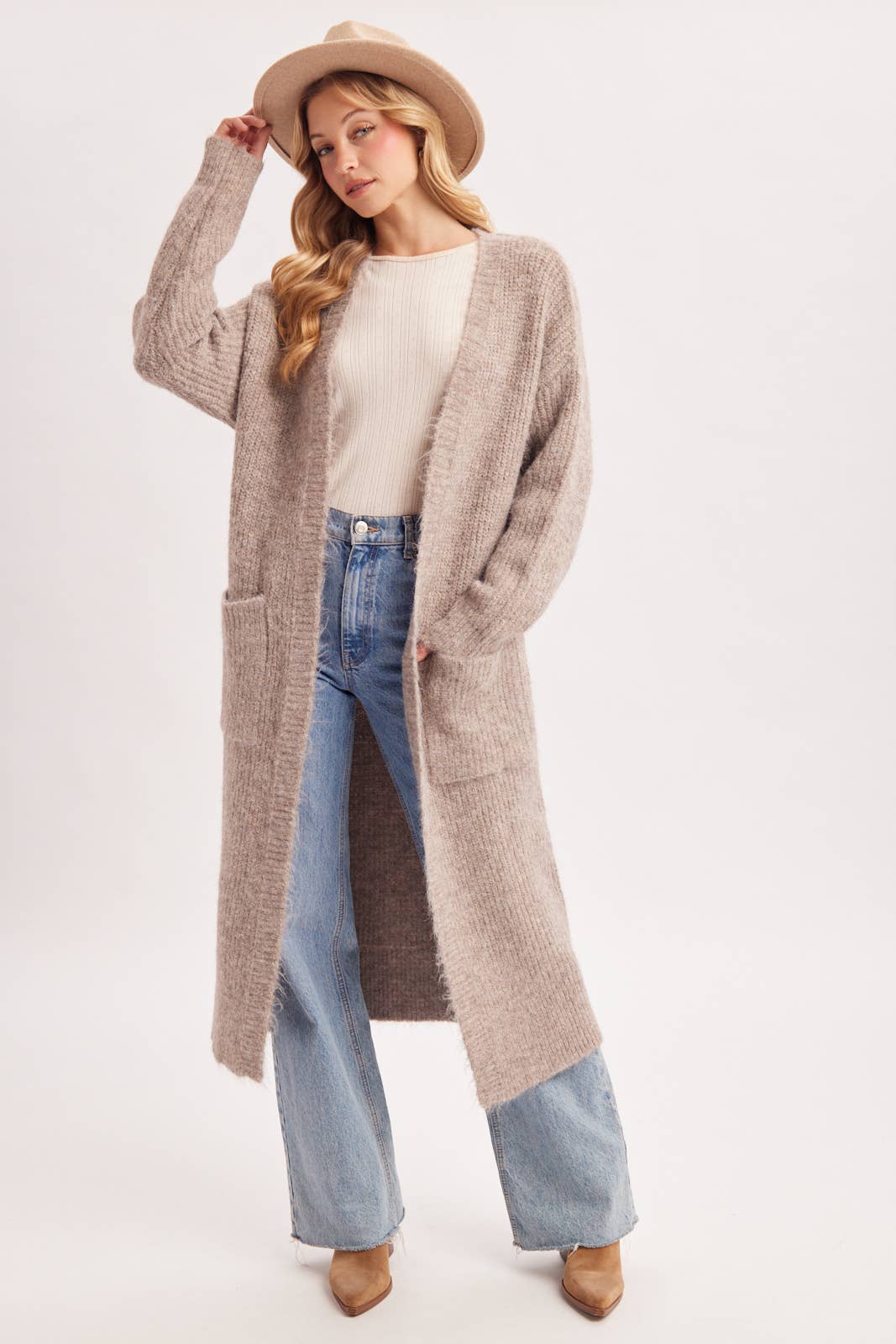 Open Front Longline Fuzzy Knit Cardigan