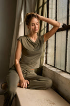 Cowl Neck Cap Sleeve Top - Draped Neckline Blouse